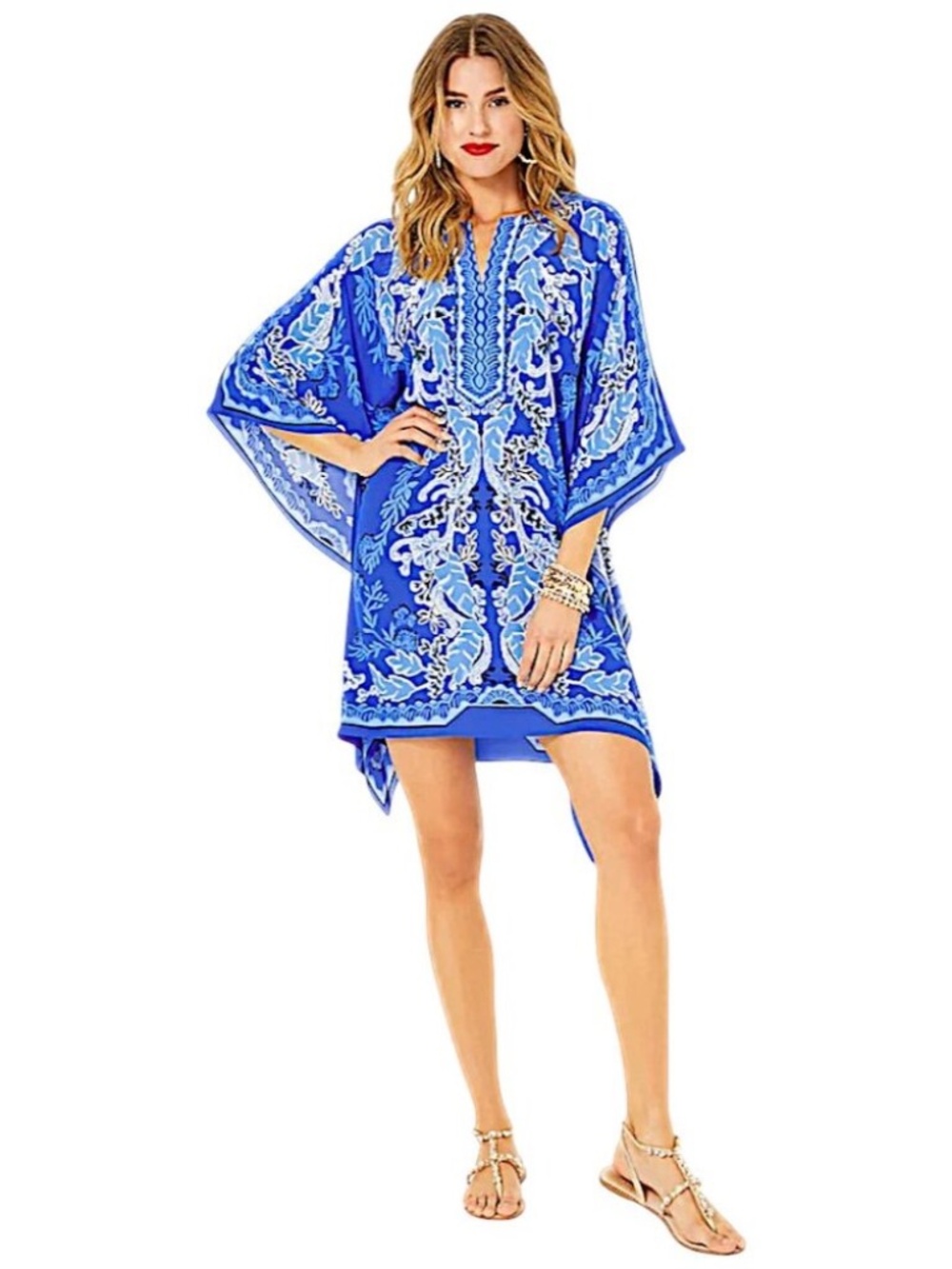 Lilly Pulitzer CINZIA SILK CAFTAN ALBA BLUE BAJA COVE XXS?XS